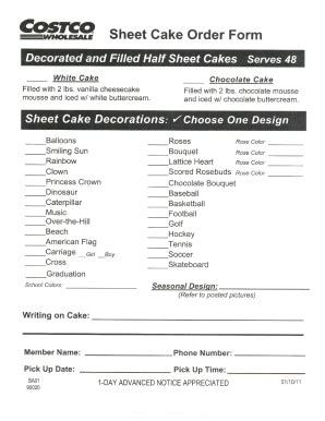 Costco Cakes Bakery - Fill Online, Printable, Fillable, Blank | PDFfiller