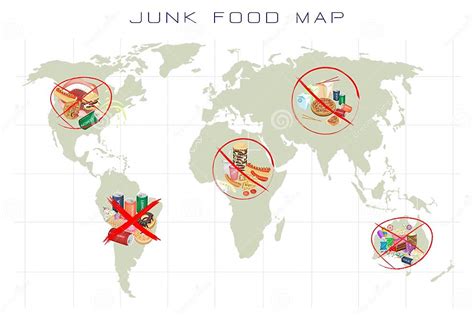 World Map With Fast Food And Take Away Food Stock Illustration