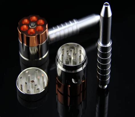 upgraded bullet rotating pipes metal smoking pipes with tobacco grinder for smoking dry herb