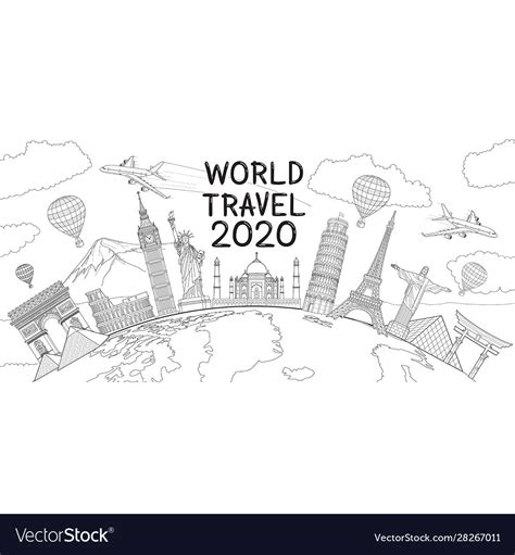 World Travel Landmark Doodles Style Royalty Free Vector