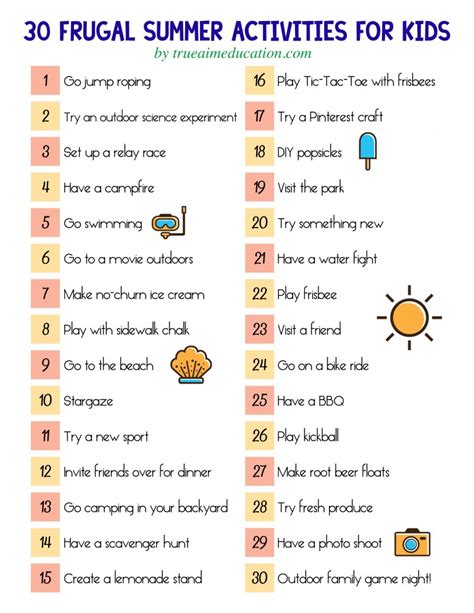 30 Frugal Summer Activities A Free Printable