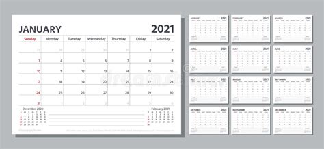 Planificador 2021 Año Plantilla De Calendario Ilustración Vectorial