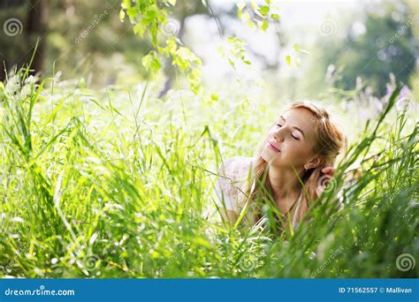 Girl Lying On The Grass Stock Image Image Of Garden 71562557