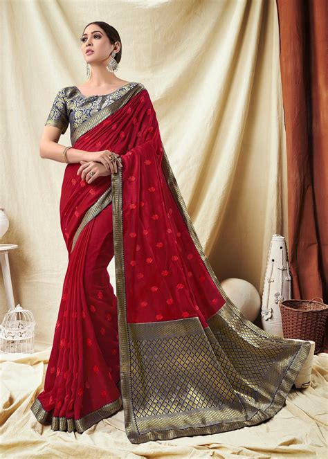 Red Vichitra Silk Party Wear Saree 59096