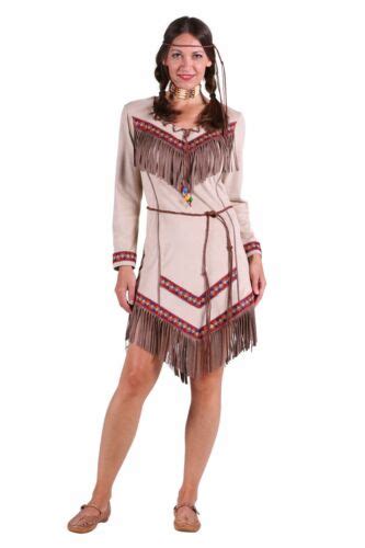 Red Indian Woman Squaw Costume 3 Tlgkarneval Beige Braun Ladies Adult