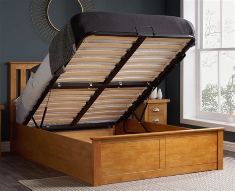 Phoenix Oak Finish Wooden Ottoman Storage Bed Frame 4ft Small Double
