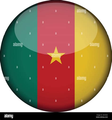 Cameroon Flag In Glossy Round Button Of Icon Cameroon Emblem Isolated