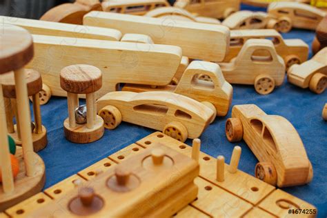 Creative Eco Wooden Toys For Baby Und Kids Made Of Stock Photo