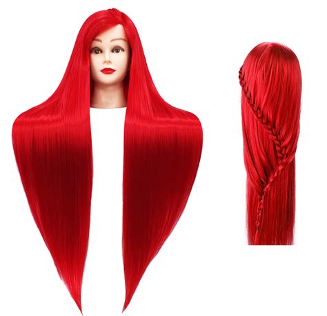 Główka treningowa fryzjerska Iza włos termiczny 90cm czerwona
