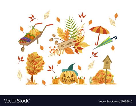 Autumn Season Objects Collection Autumnal Design Vector Image