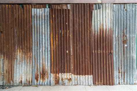 Rusted Galvanized Iron Plate Red Stain On Old Metal Sheet Wall Texture