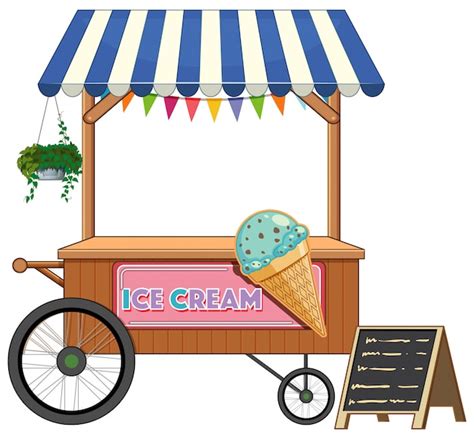Free Vector Ice Cream Cart Shop Cartoon Style Isolated
