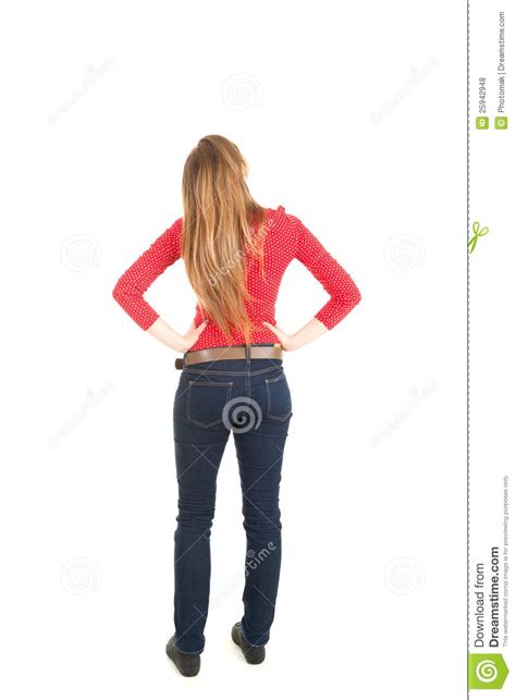Standing Backwards Young Woman Looking Up Royalty Free Stock Photos