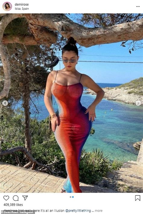 Demi Rose Showcases Her Famous Curves In A Sizzling Illusion Dress With Just A Thong Underneath