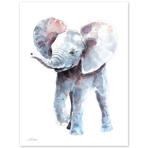 Baby Elephant Watercolor Print Baby Nursery Prints By Luke Kanelov