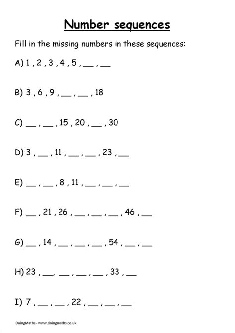 Number Sequences Worksheet