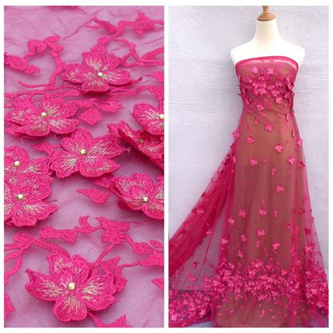 1 Yard 1 Yard Hot Pink 3d Flowers On Net Eveningwedding Dress Lace