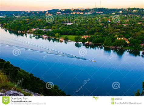 Boat Showing Motion Austin Texas Colorado River Bend Stock Photo