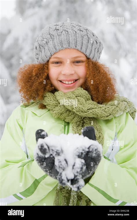 Girl With Snow Stock Photo Alamy