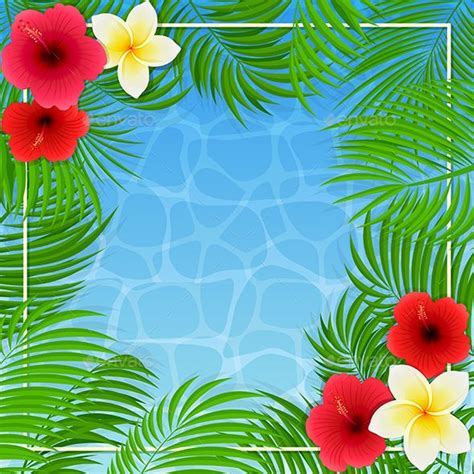 Hawaiian Flowers And Palm Leaves On Water Background Hawaiian Flowers Hawaiian Background