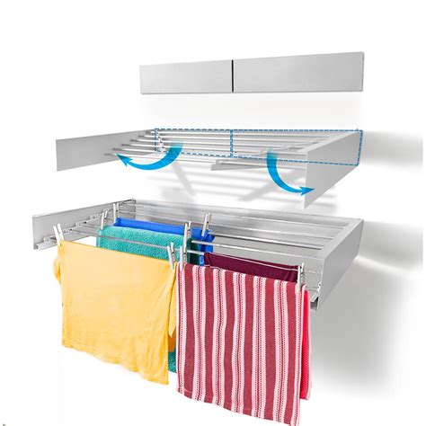 Songmics clothes drying rack 3. 40 in. Indoor/Outdoor White Retractable Wall Mount Drying ...