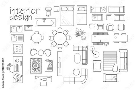 Vecteur Stock Interior Design Floor Plan Symbols Top View Furniture