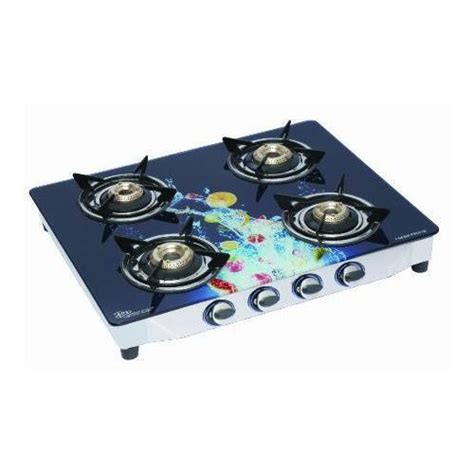 Lpg Four Burner Gas Stove Manual Ignition Stainless Steel Body Toughened Glass Top Material