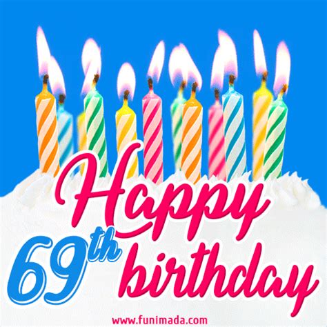 Animated Happy 69th Birthday Card With Cake And Lit Candles