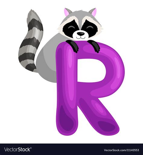 Letter R With Animal Raccoon For Kids Abc Vector Image