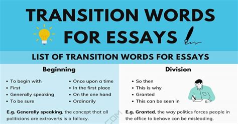 Transition Words For Essays Great List And Useful Tips