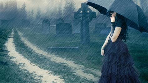 Sad Girl In Rain High Definition Full Screen Wallpaper Free