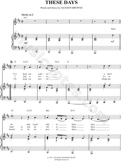 Jackson Browne These Days Sheet Music In D Major Transposable
