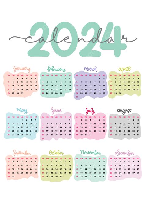 2024 Calendar Pastel Color Template Vector Calendar 2024 2024 2024
