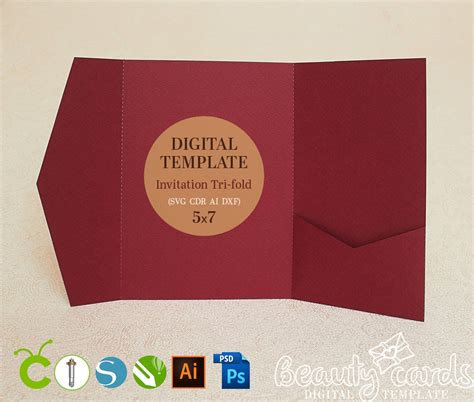 Diy Classic Pocket Wedding Invitation Template 5x7 Tri Fold Etsy