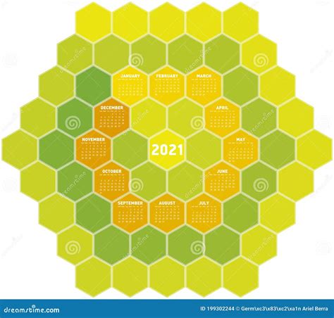 Colorful Calendar Design For Year 2021 In An Hexagonal Pattern Stock