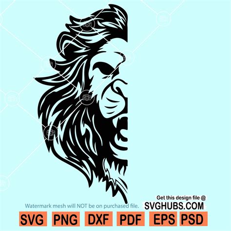 Half Lion Face Svg Lion Head Svg Lion Face Svg Lion King Svg Svg Hubs