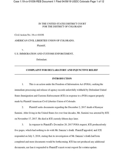 Aclu Foia Lawsuit American Civil Liberties Union Of Colorado Plaintiff