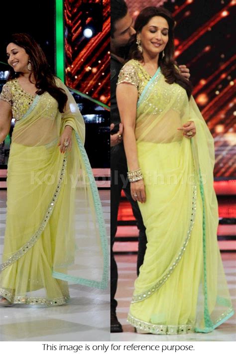 Bollywood Style Madhuri Dixit Saree In Light Yellow Color