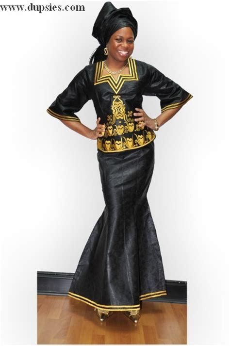 Elegant Black And Gold African Brocade Skirt Set For Ladies
