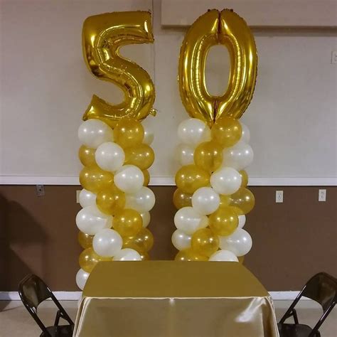 50th Wedding Anniversary Balloon Columns With Large Gold Foil Number