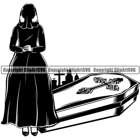 Mortuary Coffin Morning Woman Silhouette Design Element Science Funeral