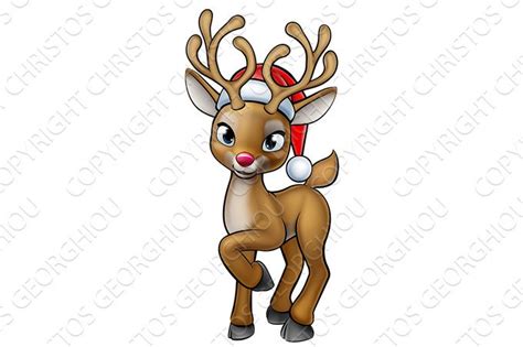 This listing contains files in svg, dxf, eps, png and jpg formats for use with: Cartoon Christmas Reindeer Wearing Santa Hat ...