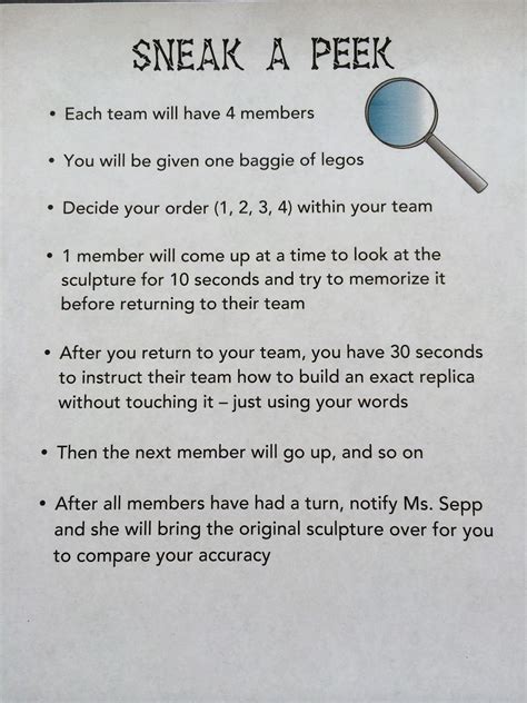 All you have to do is sit back and enjoy! Team Building: Sneak a Peek | Team building activities for ...