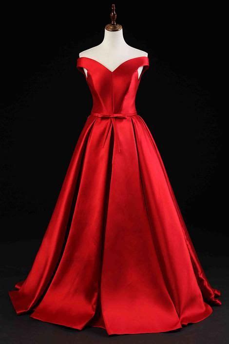 Red Satin Off Shoulder A Line Long Prom Dresslace Up Evening Dress B1
