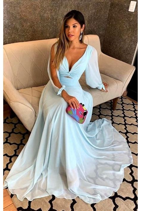 A Line Chiffon Long Sleeves Prom Dresses Formal Evening Gowns 6011069