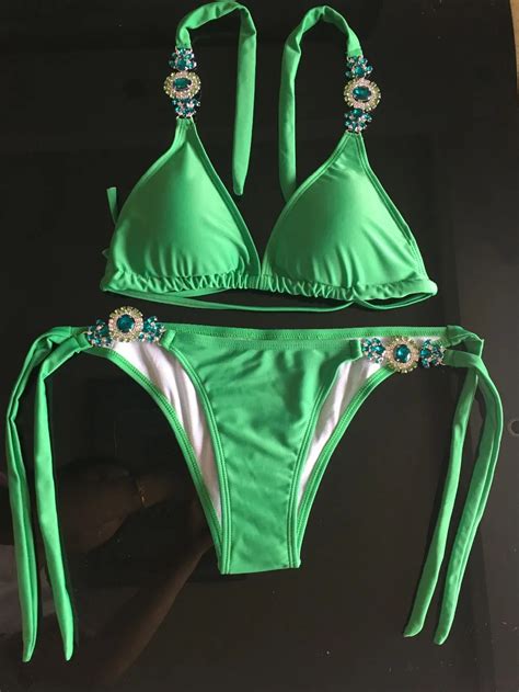 Free Shipping Sexy Women Crystal Bikini Rhinestone Swimwear Female