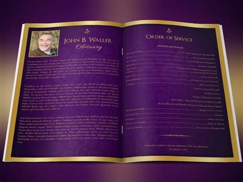 Purple Gold Regal Funeral Program Word Publisher Template 8 Etsy