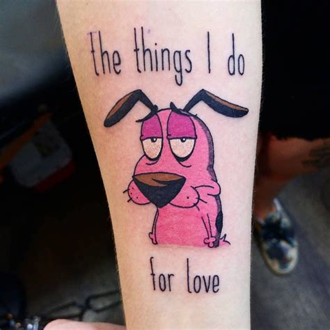 I got really bad ones on my chest because the artist dry shaved it (one of the reasons i'm not going back to that artist). Courage the Cowardly Dog by Mak at Anchored Ink in Eugene OR | Cartoon tattoos, Cyborg tattoo ...