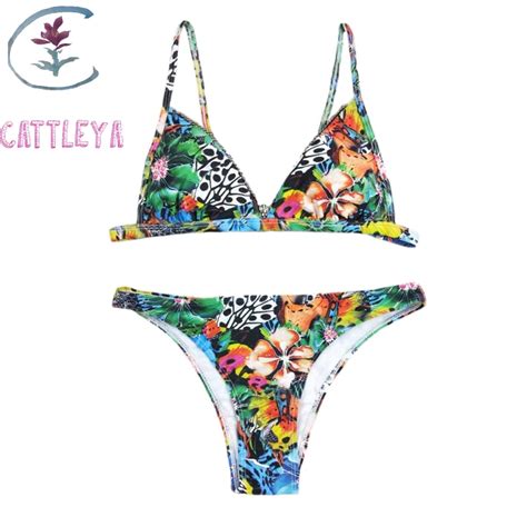Cattleya 2018 Sexy Leaf Bikinis Set Women Swimwear Low Waist Push Up
