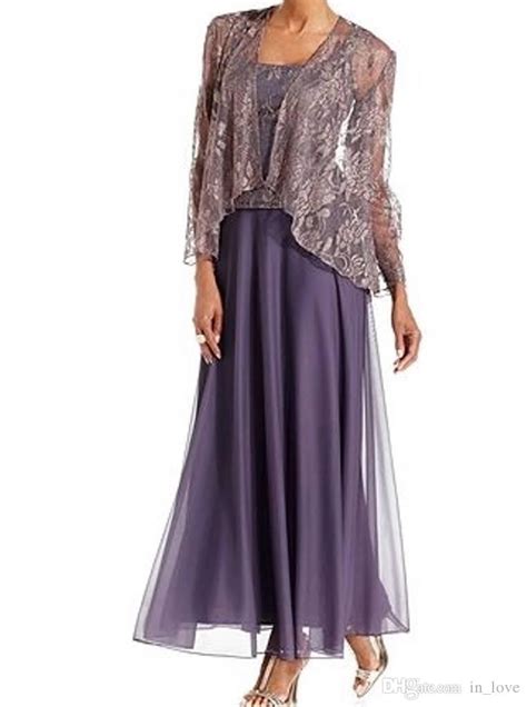 ankle length lavender mother of the bride dress with jacket lace chiffon square neck elegant